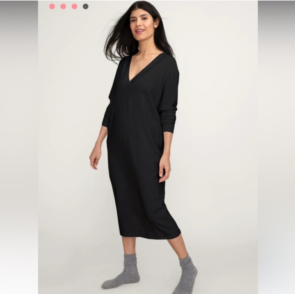 Hatch Black V-Neck Long Sleeve Midi Dress